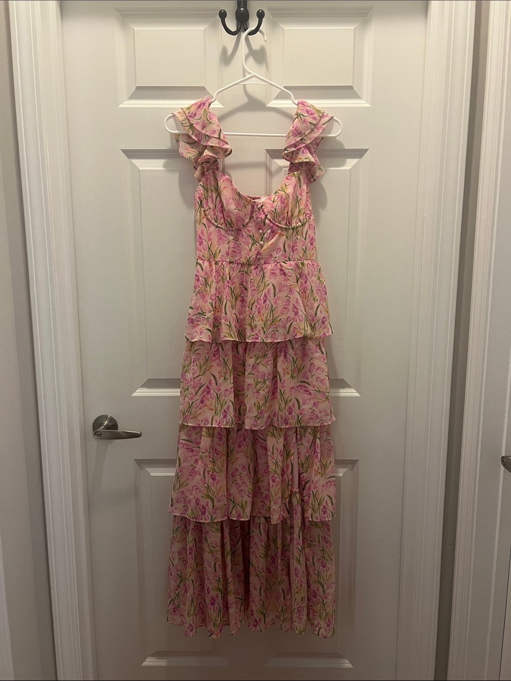 Astr Floral Pink Tiered Ruffle Maxi Dress